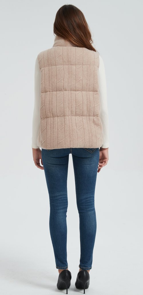 Wholesale high quality women cable knit stand collar down vest from Chinese manufacture
