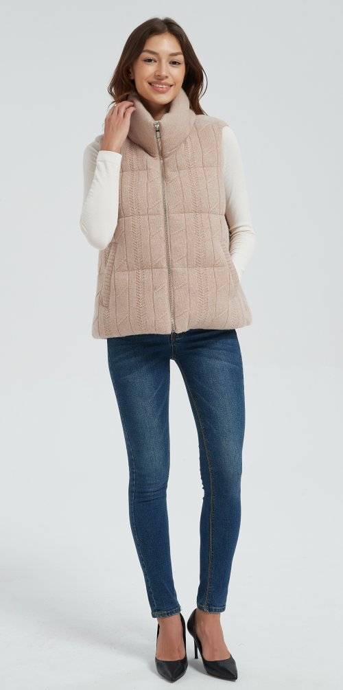 Wholesale high quality women cable knit stand collar down vest from Chinese manufacture