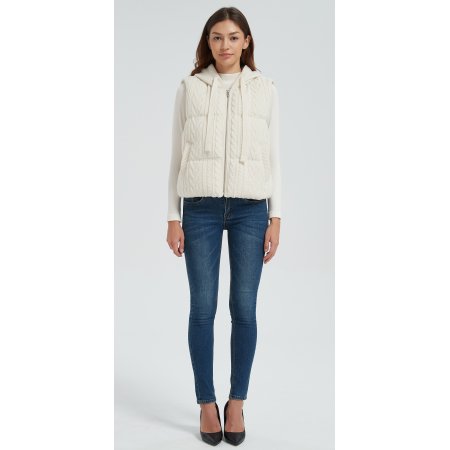 High quality women white hooded cashmere down vest from Chinese manufacture