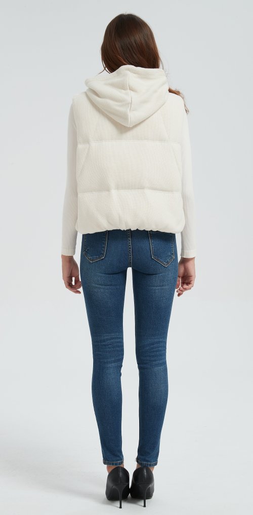 High quality women white hooded cashmere down vest from Chinese manufacture