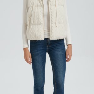 High quality women white hooded cashmere down vest from Chinese manufacture