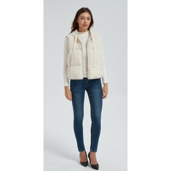 High quality women white hooded cashmere down vest from Chinese manufacture