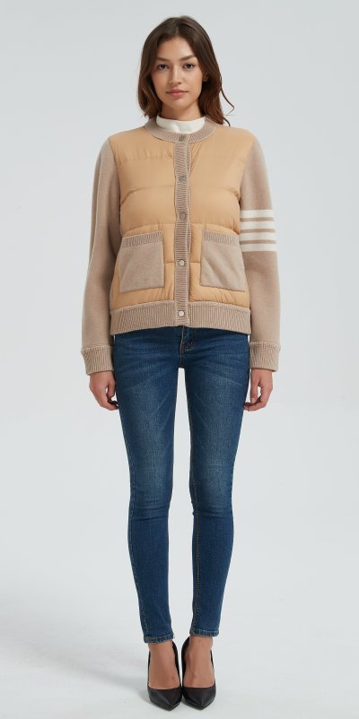New design women khaki button-style cashmere down jacket from China