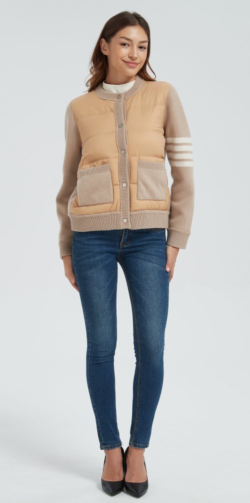 New design women khaki button-style cashmere down jacket from China