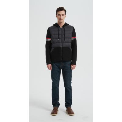 New design men's hooded striped warm cashmere down jacket from China