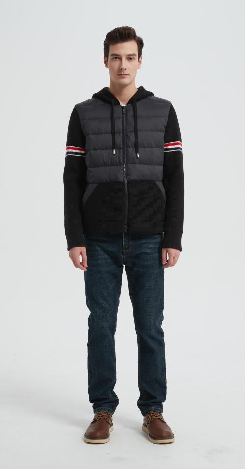 New design men's hooded striped warm cashmere down jacket from China