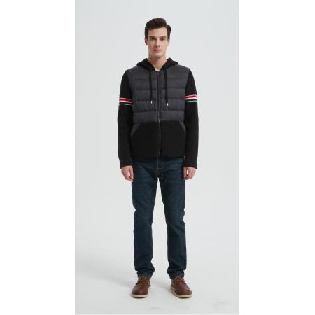 New design men's hooded striped warm cashmere down jacket from China