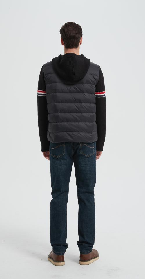 New design men's hooded striped warm cashmere down jacket from China