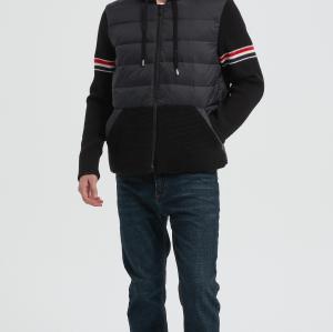New design men's hooded striped warm cashmere down jacket from China