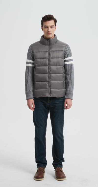 Wholesale high quality men's knitted panel stand-collar down jacket from Chinese