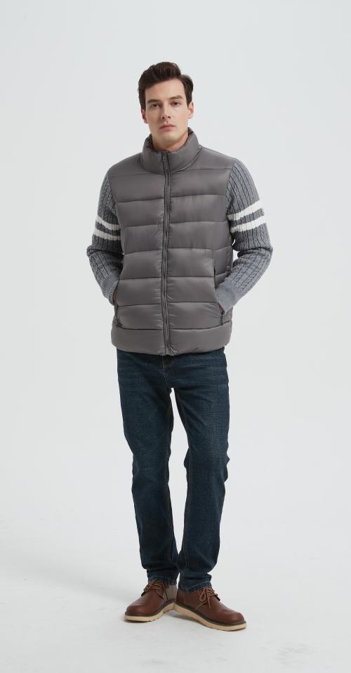 Wholesale high quality men's knitted panel stand-collar down jacket from Chinese