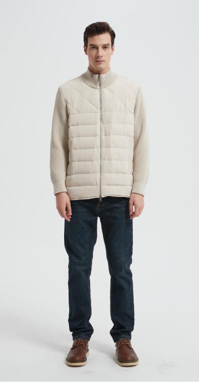 Wholesale custom design men's white zip-up casual down jacket from Chinese factory