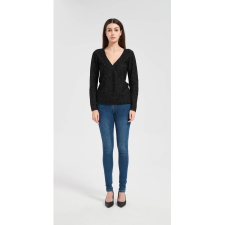 Wholesale custom design women's lurex cashmere V-neck sweater from Chinese factory