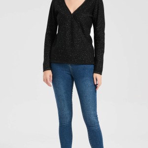 Wholesale custom design women's lurex cashmere V-neck sweater from Chinese factory
