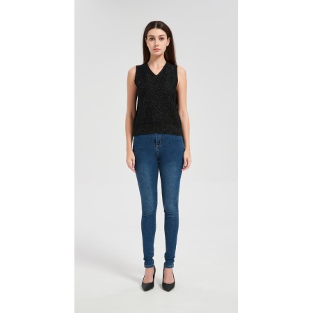 Wholesale custom design women's lurex cashmere sweater vest from Chinese factory