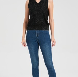 Wholesale custom design women's lurex cashmere sweater vest from Chinese factory