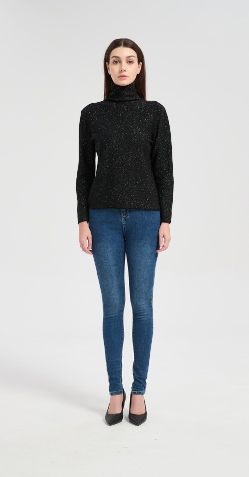 High quality wholesale Women's Lurex Cashmere Turtleneck Sweater from Chinese factory