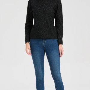 Wholesale custom design women's lurex cashmere turtleneck sweater from Chinese factory