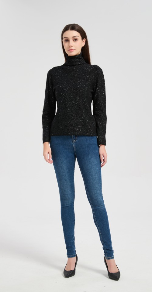 High quality wholesale Women's Lurex Cashmere Turtleneck Sweater from Chinese factory