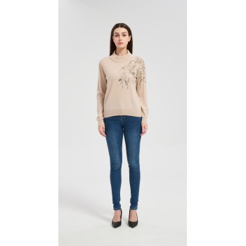 Wholesale custom design women's sequin embroidery cashmere sweater from Chinese factory