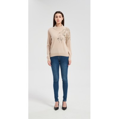 Wholesale custom design women's sequin embroidery cashmere sweater from Chinese factory