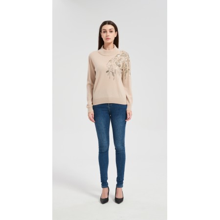 Wholesale custom design women's sequin embroidery cashmere sweater from Chinese factory