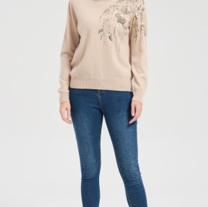Wholesale custom design women's sequin embroidery cashmere sweater from Chinese factory