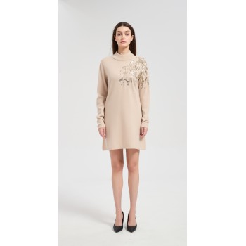 Wholesale custom design women's sequin embroidery pure cashmere dress from Chinese factory