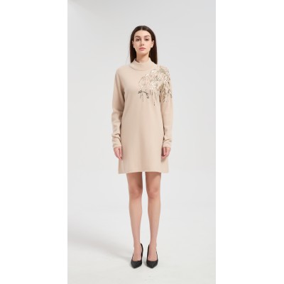 Wholesale custom design women's sequin embroidery pure cashmere dress from Chinese factory