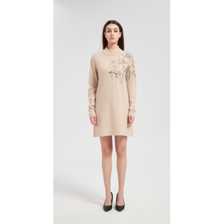 Wholesale custom design women's sequin embroidery pure cashmere dress from Chinese factory