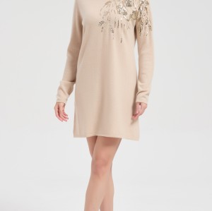 Wholesale custom design women's sequin embroidery pure cashmere dress from Chinese factory
