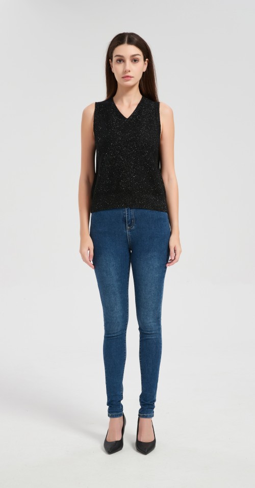 Wholesale custom design Women's Lurex Cashmere Sweater Vest from Chinese factory