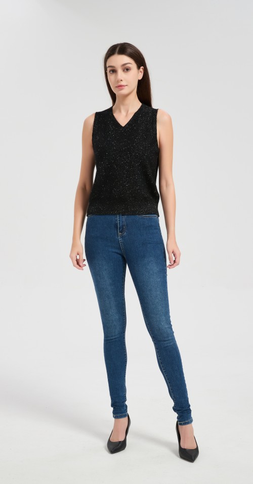 Wholesale custom design Women's Lurex Cashmere Sweater Vest from Chinese factory