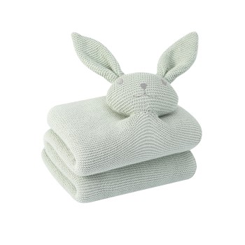 Wholesale high-quality cashmere blend Knitted Baby Blanket and Throw with Rabbit Plush Toys