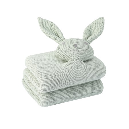 Wholesale high-quality cashmere blend Knitted Baby Blanket and Throw with Rabbit Plush Toys