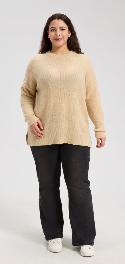 High Quality Women's Argyle Pattern Crew Neck Sweater From Chinese Supplier