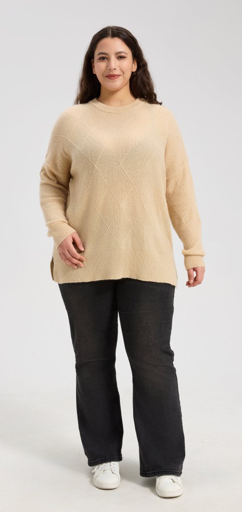 High Quality Women's Argyle Pattern Crew Neck Sweater From Chinese Supplier