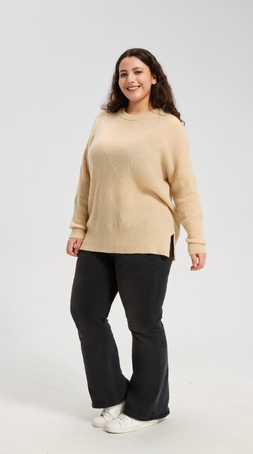 High Quality Women's Argyle Pattern Crew Neck Sweater From Chinese Supplier