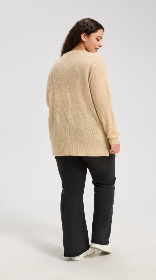 High Quality Women's Argyle Pattern Crew Neck Sweater From Chinese Supplier