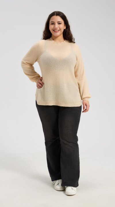 OEM Women's Lace-Trimmed Neckline Silk Cashmere Sweater  From China