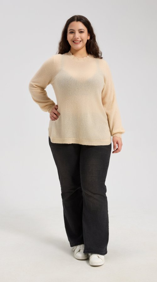 OEM Women's Lace-Trimmed Neckline Silk Cashmere Sweater  From China