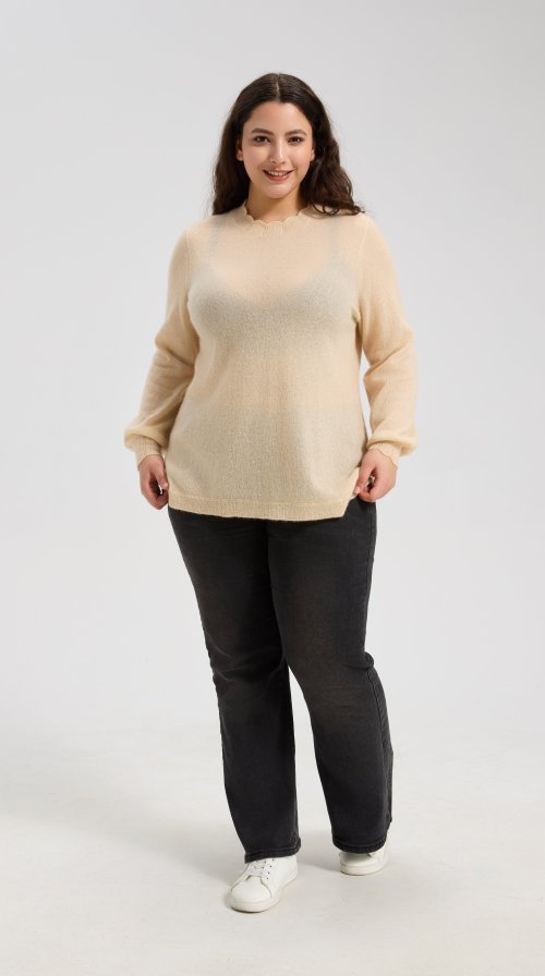 OEM Women's Lace-Trimmed Neckline Silk Cashmere Sweater  From China