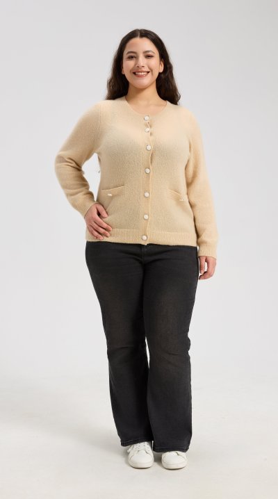 New Design Women's Mock Pocket Crew Neck Cardigan From Chinese Manufacturer