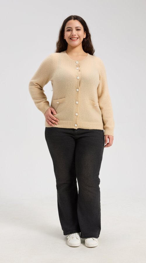 New Design Women's Mock Pocket Crew Neck Cardigan From Chinese Manufacturer