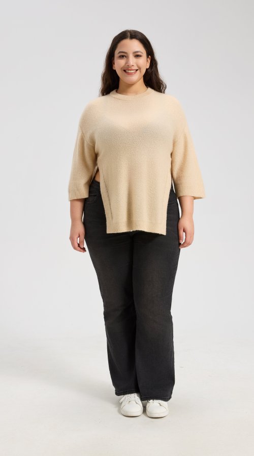 Wholesale Women's High Slit Silk Cashmere Sweater From China Factory