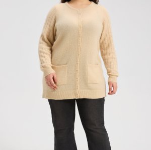 New Design Women's Oatmeal Longline Buttoned Cashmere Cardigan From China