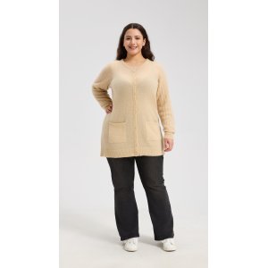 New Design Women's Oatmeal Longline Buttoned Cashmere Cardigan From China
