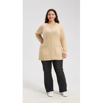 New Design Women's Oatmeal Longline Buttoned Cashmere Cardigan From China