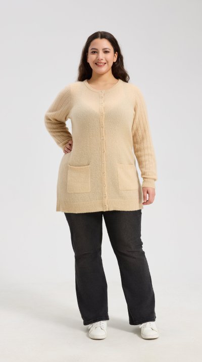 New Design Women's Oatmeal Longline Buttoned Cashmere Cardigan From China