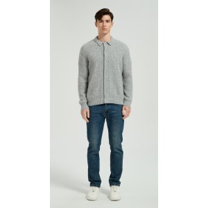 Wholesale Men's Light Grey Waffle-Knit Collared Silk Cashmere Cardigan From China